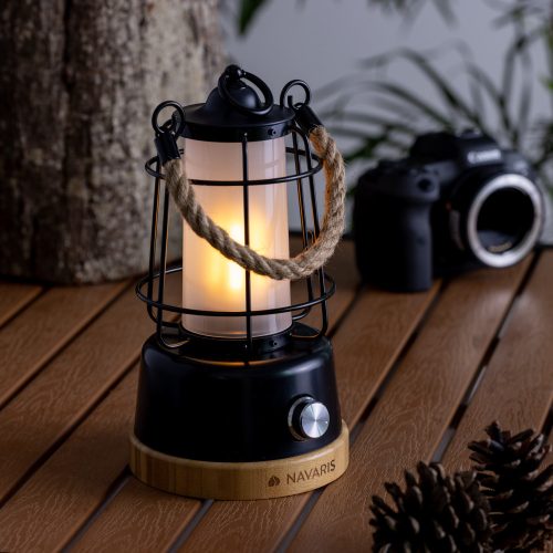 Přenosná svítilna Navaris s dobíjecí baterií a power bankou, černá, 56078.01