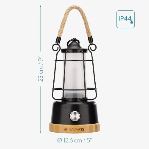 Přenosná svítilna Navaris s dobíjecí baterií a power bankou, černá, 56078.01