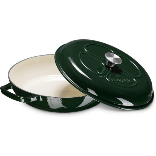 Nepřilnavý litinový hrnec Navaris na sporáky/trouby - 29,5 cm - 3,5 l - zelený, 52479.01.80