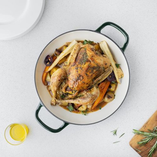 Nepřilnavý litinový hrnec Navaris na sporáky/trouby - 29,5 cm - 3,5 l - zelený, 52479.01.80