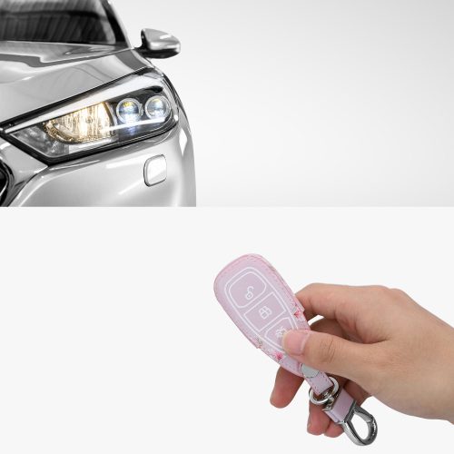 Kryt na klíče od auta pro Ford - 3 tlačítka - Keyless Go, kwmobile, Ekologická kůže, Růžový, 43956.13