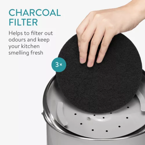 Kovový kompostér Navaris, šedý, 3 l + 3x filtr, 49642.1.22