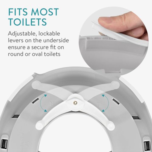 Reductor toaleta copii Navaris, cu capac si manere, 36x32x18 cm, antialunecare, gri, polipropilena/PVC