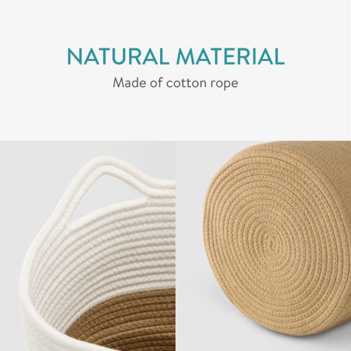 Set 2 cosuri depozitare Navaris, design coarda, 29.5x31 cm si 22x23 cm, alb/crem, bumbac