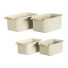 Set 4 cutii depozitare Navaris, cu maner din lemn, 37.8x21.4x14 cm si 28.5x16x10.5 cm, crem, lemn