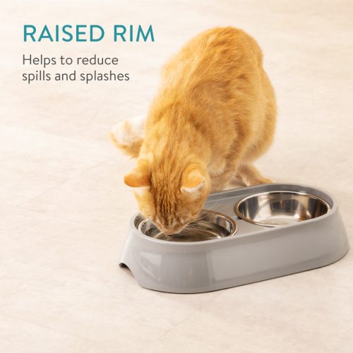 Castron dublu pentru animale Navaris, cu suport antiderapant si boluri, 2x350 ml, 58235.2