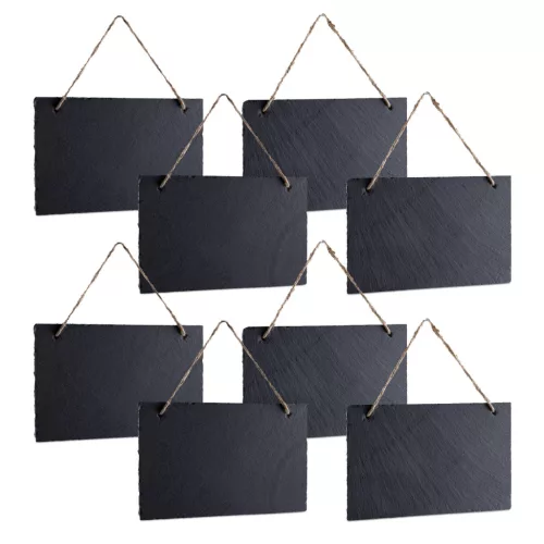Set 8 Tablite din ardezie pentru mesaje Navaris, 25x15 cm, cu sfoara, maro, ardezie