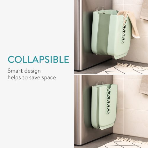 Cos rufe pliabil Navaris, 30 L, montaj pe perete, kit montaj inclus, verde, polipropilena/cauciuc