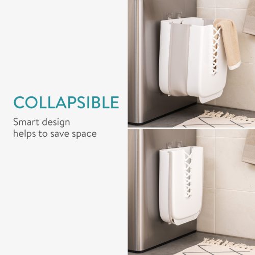 Cos rufe pliabil Navaris, 30 L, montaj pe perete, kit montaj inclus, alb, polipropilena/cauciuc