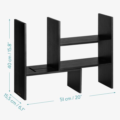 Raft organizator birou reglabil Navaris, 64x15.5x40 cm, modular, negru, bambus