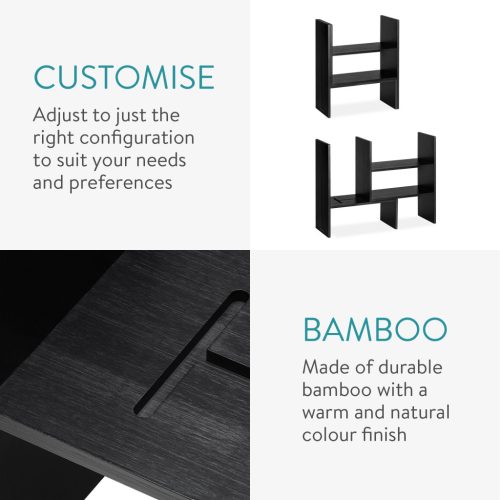 Raft organizator birou reglabil Navaris, 64x15.5x40 cm, modular, negru, bambus