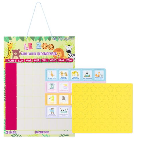 Tabla recompense Navaris, 62 magneti, 39.4x28x8 cm, limba franceza, planner saptamanal, multicolor, MDF