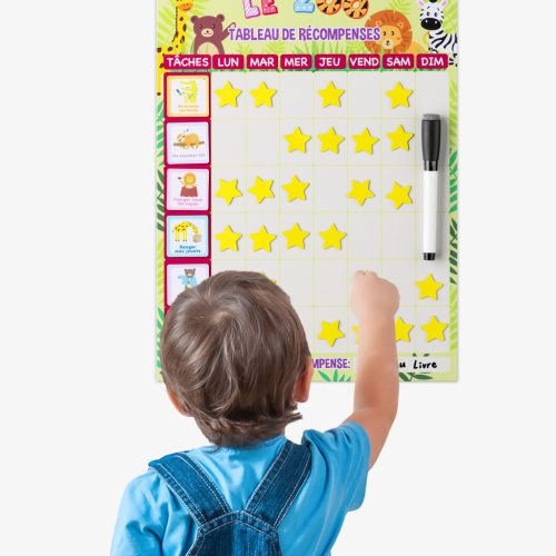 Tabla recompense Navaris, 62 magneti, 39.4x28x8 cm, limba franceza, planner saptamanal, multicolor, MDF