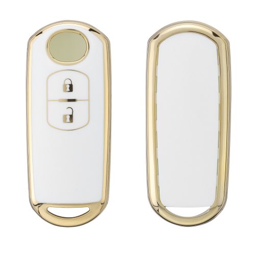 Pouzdro na klíče od auta pro Mazdu 2 tlačítka - Keyless Go, Kwmobile, bílá/zlatá, silikon, 57044.02