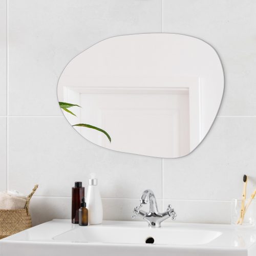 Oglinda decorativa ondulata ovala Navaris, fara rama, 75x55 cm, argintiu, sticla/metal