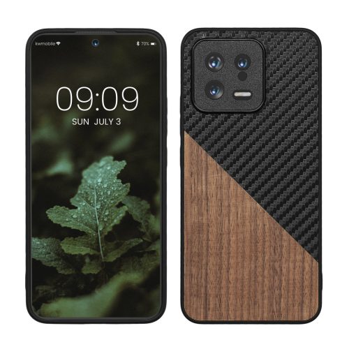 Pouzdro Kwmobile pro Xiaomi 13 5G, hnědé/černé, dřevo/silikon, 60705.01