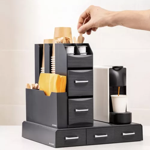 Sada stojanu na kávovar, 3 zásuvky na 48 kapslí Nespresso a organizér se 2 zásuvkami na příslušenství, černá, 60824.01