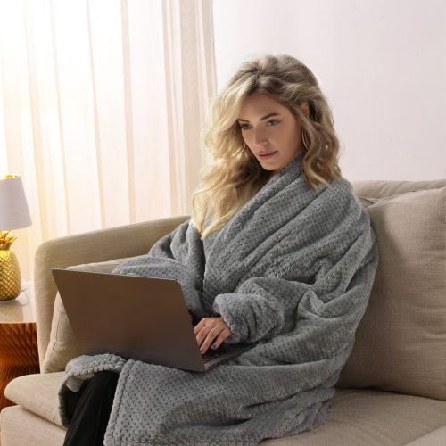 Patura electrica Navaris, moale, 180x130 cm, priza EU, pentru pat/canapea, gri, poliester