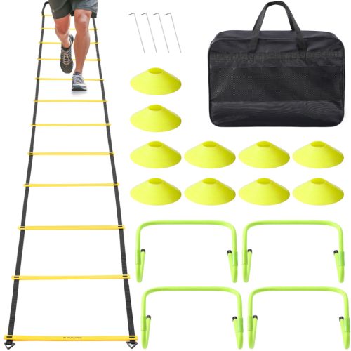 Set Navaris scara agilitate cu jaloane, 12 trepte, 6 m, conuri, geanta inclusa, 61118.06