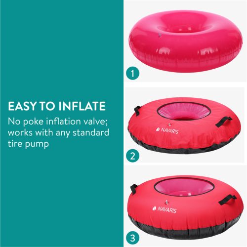 Sanie gonflabila Navaris, diametru 100 cm, cu manere robuste, umflare rapida, rosu, PVC/poliester