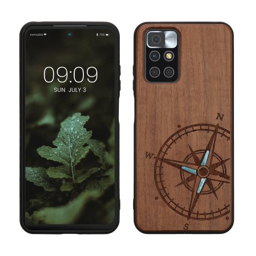 Kryt Kwmobile pro Xiaomi Redmi 10, hnědý/černý, dřevo/silikon, 56794.03