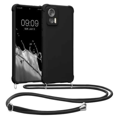 Pouzdro Kwmobile se šňůrkou pro Motorola Edge 30 Neo, černé, silikonové, 61582.01