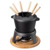 Set fondue Navaris, 6 persoane, oala fonta 2QT, splash guard, pentru aragaz sau BBQ, maro, otel/lemn