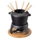 Set fondue Navaris, 6 persoane, oala fonta 2QT, splash guard, pentru aragaz sau BBQ, maro, otel/lemn
