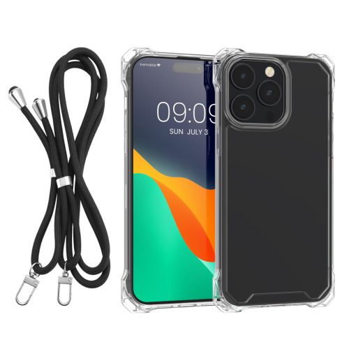 Pouzdro Kwmobile s odnímatelným šňůrkou pro Apple iPhone 14 Pro Max, průhledné/černé, polykarbonátové, 61622.01