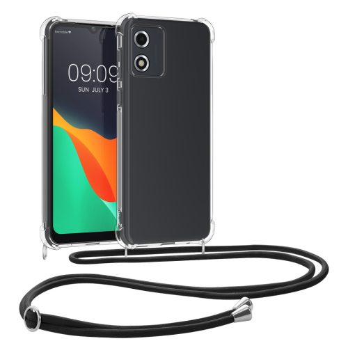 Pouzdro Kwmobile se šňůrkou pro Motorola Moto E13, průhledné/černé, silikonové, 61623.01