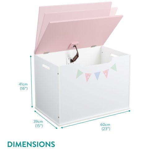 Cutie depozitare jucarii Navaris, 60x41x39 cm, banca pentru sezut, inchidere soft, roz, MDF