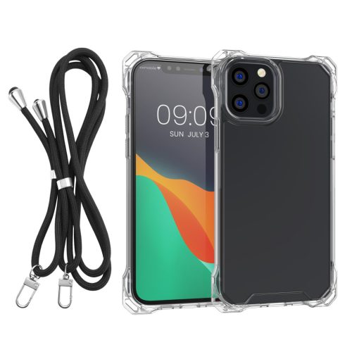 Pouzdro Kwmobile s odnímatelným šňůrkou pro Apple iPhone 12/iPhone 12 Pro, průhledné/černé, polykarbonátové, 61619.01