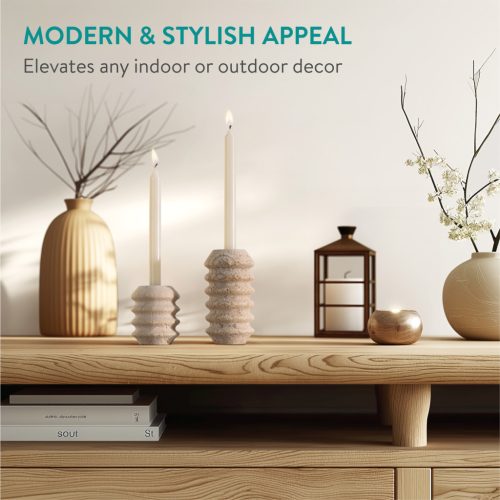 Set 2 suporturi lumanari Navaris, marmura naturala, greutate stabila, alb/gri, piatra naturala