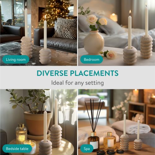 Set 2 suporturi lumanari Navaris, marmura naturala, greutate stabila, alb/gri, piatra naturala