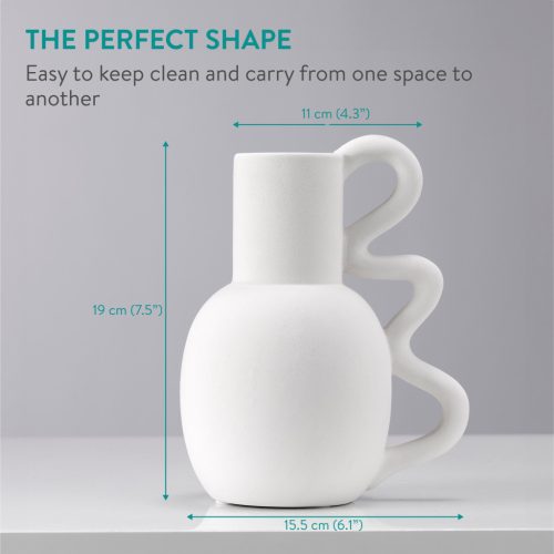 Vaza pitcher sculpturala Navaris, 15.5x11x19 cm, cu maner, dolomit, alb, plastic