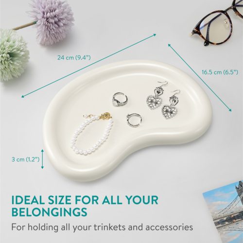 Tava ceramica Navaris, design abstract Moon, 24x16.5x3 cm, pentru bijuterii, bej, ceramica