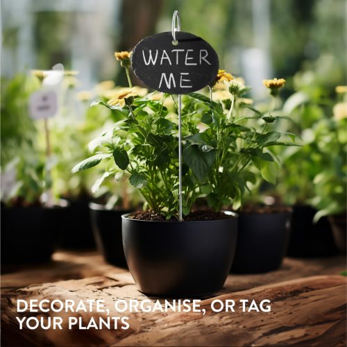 Set 15 Etichete din ardezie Navaris cu 15 Stalpi din metal si creta, 4x2,75 inch, 53850.04