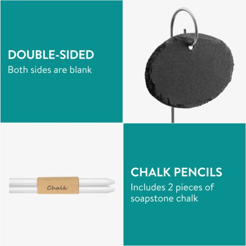 Set 15 Etichete din ardezie Navaris cu 15 Stalpi din metal si creta, 4x2,75 inch, 53850.04