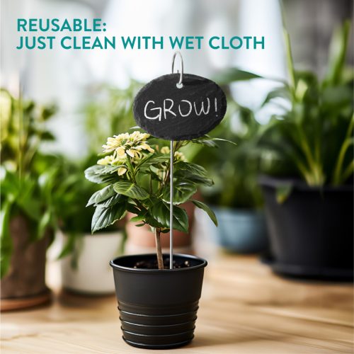 Set 15 Etichete din ardezie Navaris cu 15 Stalpi din metal si creta, 4x2,75 inch, 53850.04