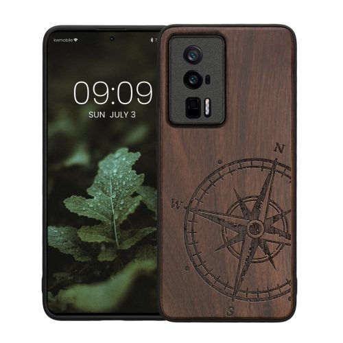 Pouzdro Kwmobile pro Poco F5 Pro, hnědé, dřevo/silikon, 61662.01