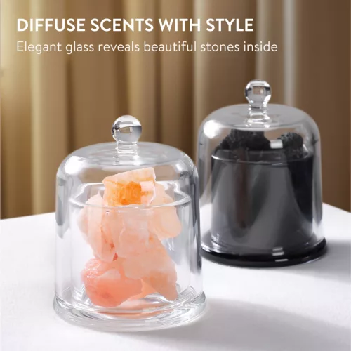 Difuzor Navaris cu cristale de sare roz, aromaterapie, 11.3x8.4x8.4 cm, roz/transparent, sticla