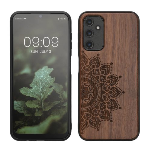 Pouzdro Kwmobile pro Samsung Galaxy A14 5G, hnědé, dřevo/silikon, 60817.02