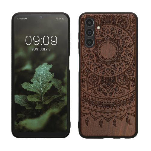 Pouzdro Kwmobile pro Samsung Galaxy A04s, hnědé, dřevo/silikon, 59887.03