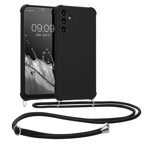 Pouzdro Kwmobile se šňůrkou na krk pro Samsung Galaxy A14 5G, černé, silikonové, 60819.01