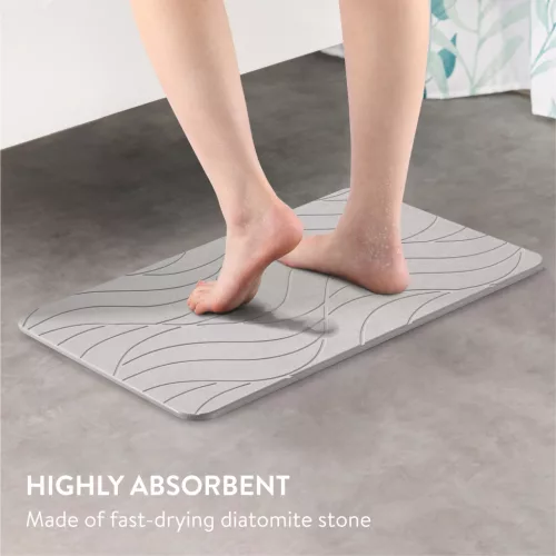 Covoras baie piatra diatomita Navaris, uscare rapida, 60x39 cm, antiderapant, ivoriu, negru, piatra