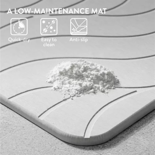 Covoras baie piatra diatomita Navaris, uscare rapida, 60x39 cm, antiderapant, ivoriu, negru, piatra