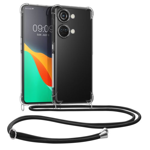 Pouzdro Kwmobile se šňůrkou na krk pro OnePlus Nord 3 5G, průhledné/černé, silikonové, 61768.01