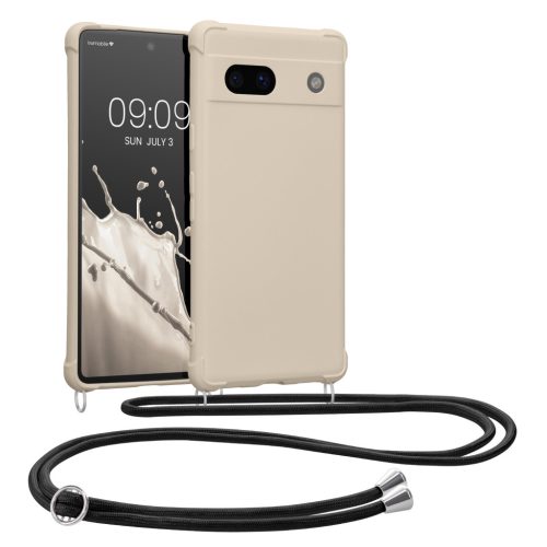 Pouzdro Kwmobile se šňůrkou na krk pro Google Pixel 7a, krémové, silikonové, 61600.16