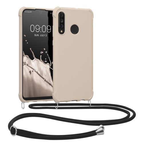 Pouzdro Kwmobile se šňůrkou pro Huawei P30 Lite, krémové, silikonové, 52079.16