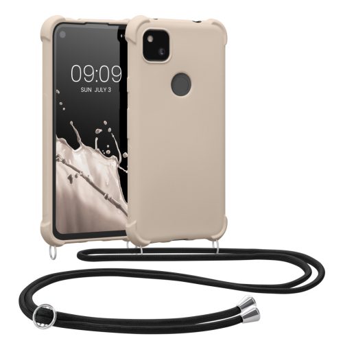 Pouzdro Kwmobile se šňůrkou na krk pro Google Pixel 4a, krémové, silikonové, 53842.16